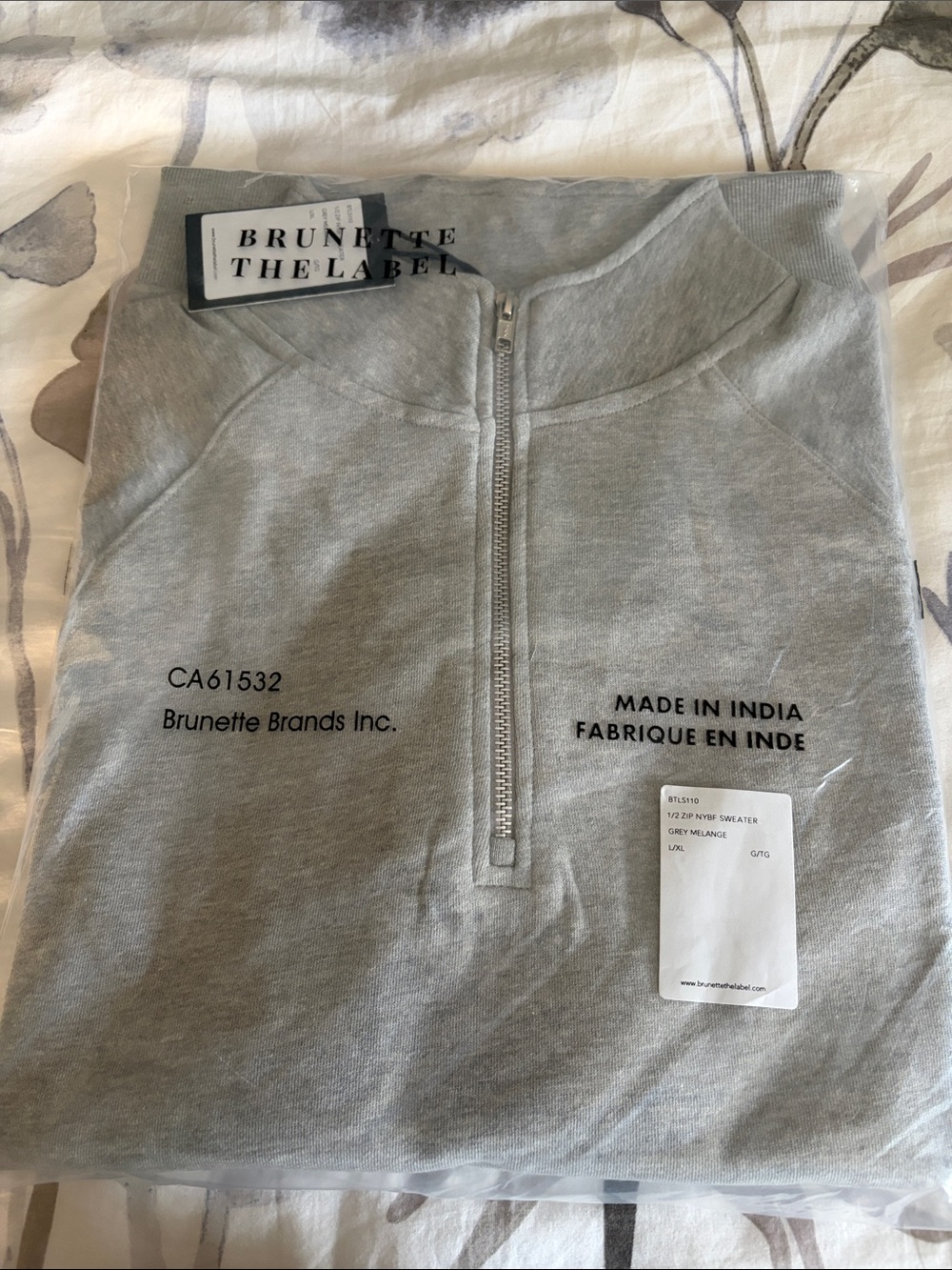 Brunette The Label Women’s Light Gray Quarter-Zip Sweater